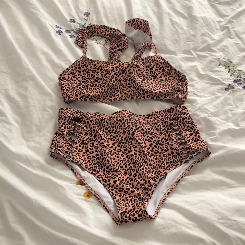 Cheetah high waisted bikini set